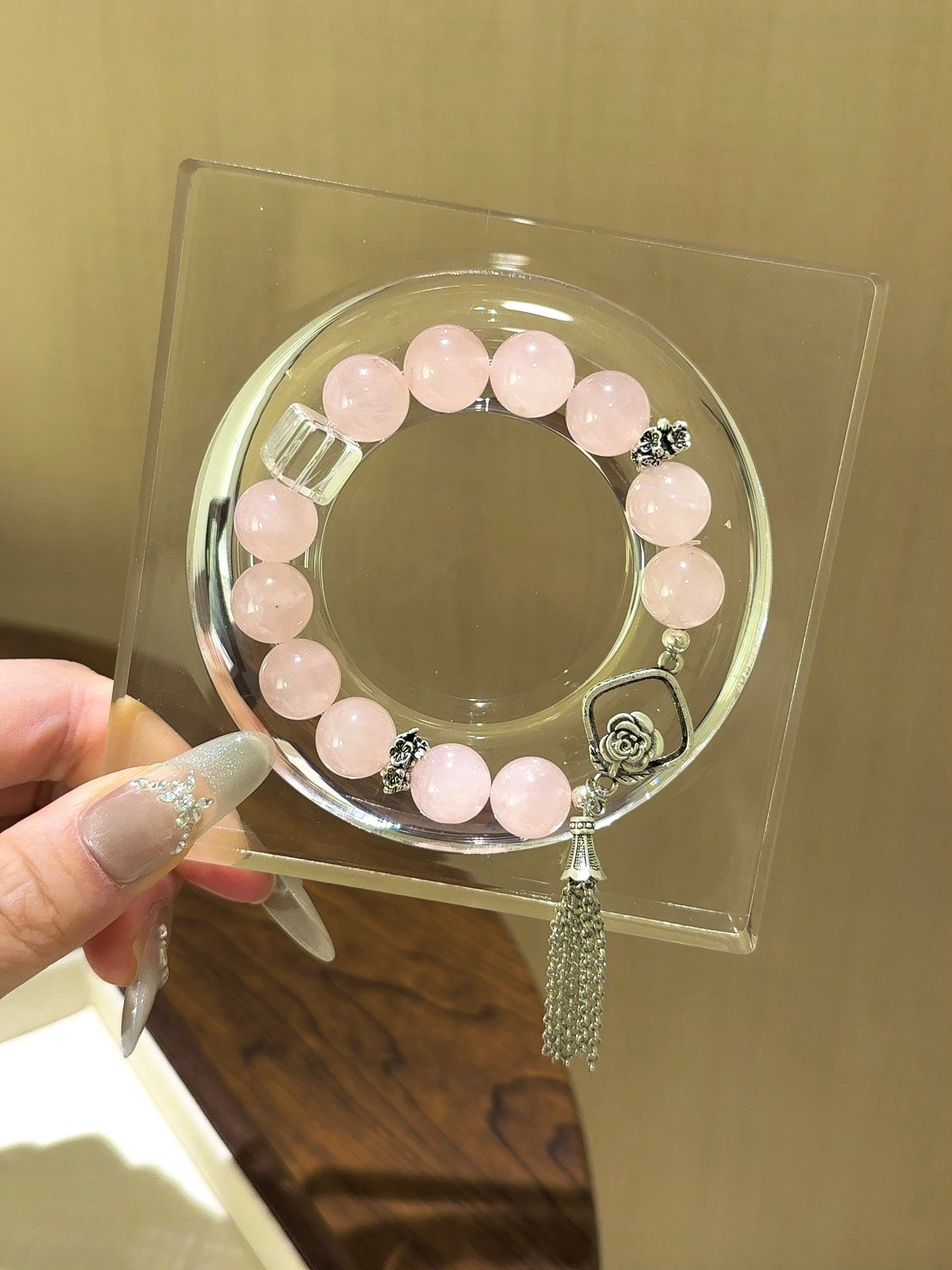 ▫️▪️ Pink crystal white crystal sugar cube bracelet